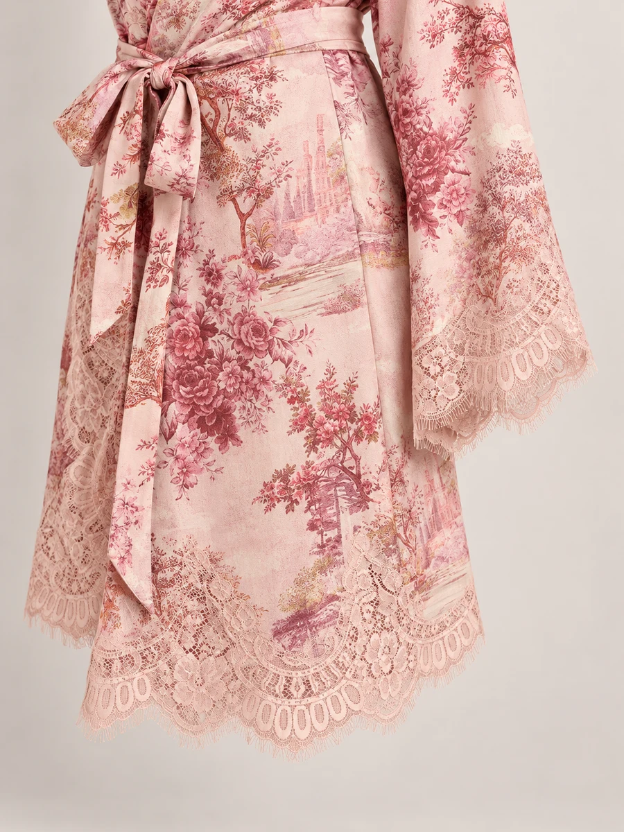 Lucienne Short Toile Lace-Trim Robe — Blush Toile - Image 5