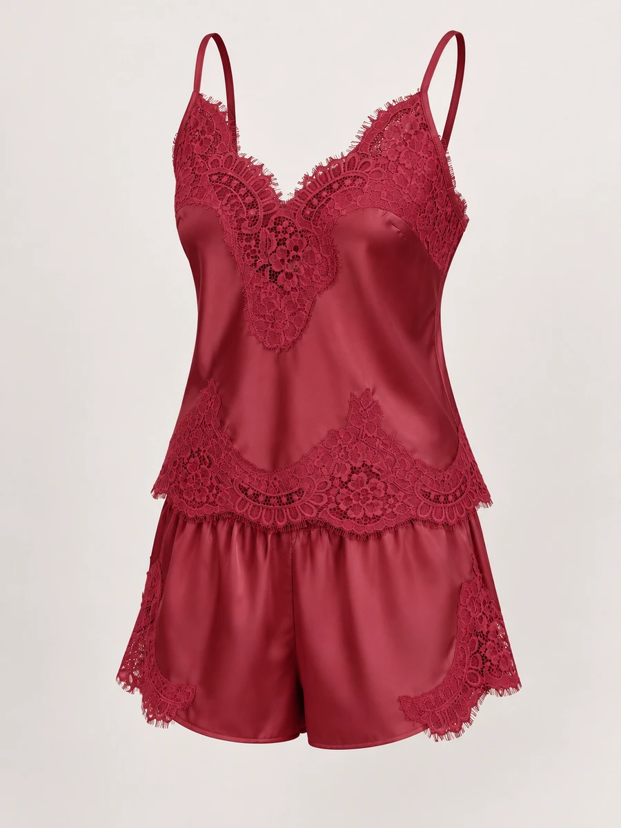 Noelle Pajama Shorts — Burgundy - Image 5