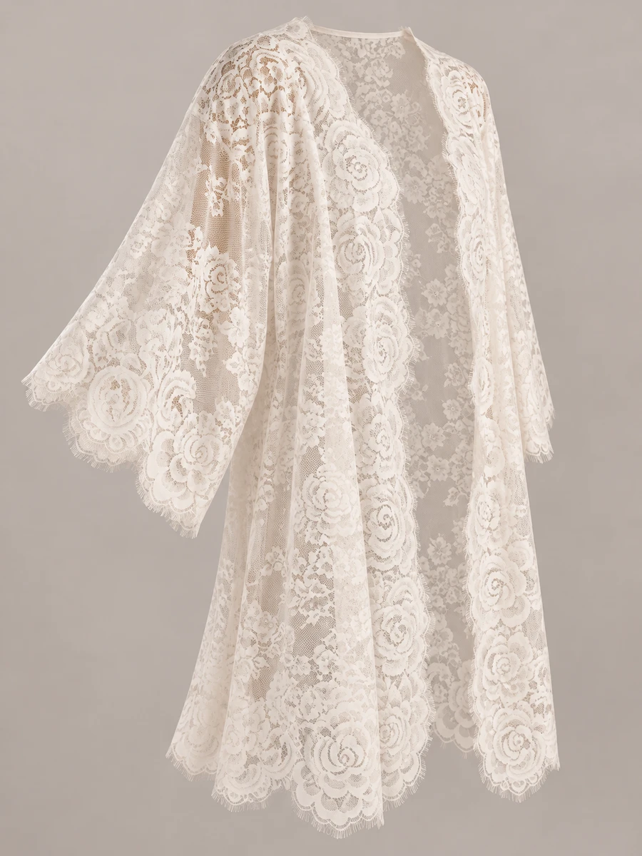 Aurelia Short Lace Kimono Robe — Ivory - Image 5