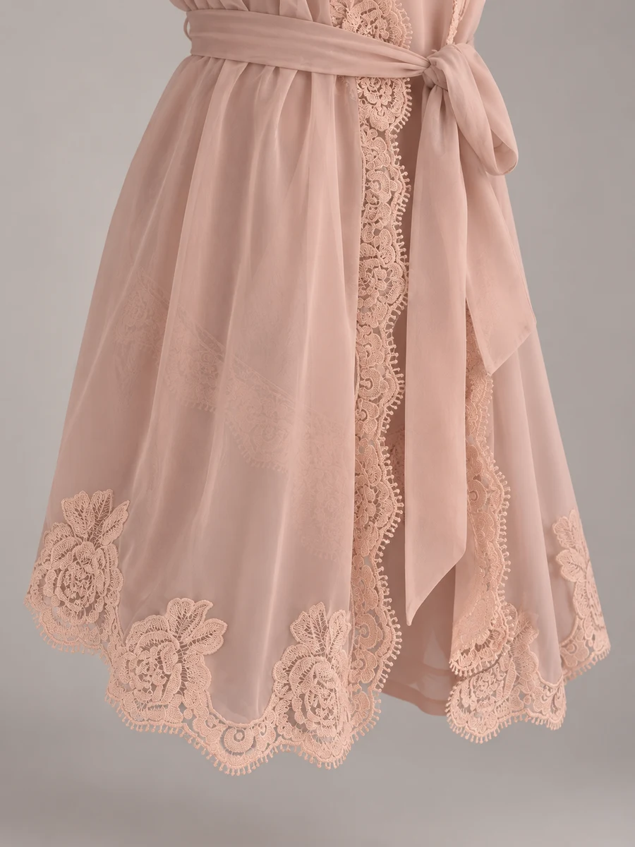 Estelle Mini Chiffon & Lace Robe — Blush - Image 5
