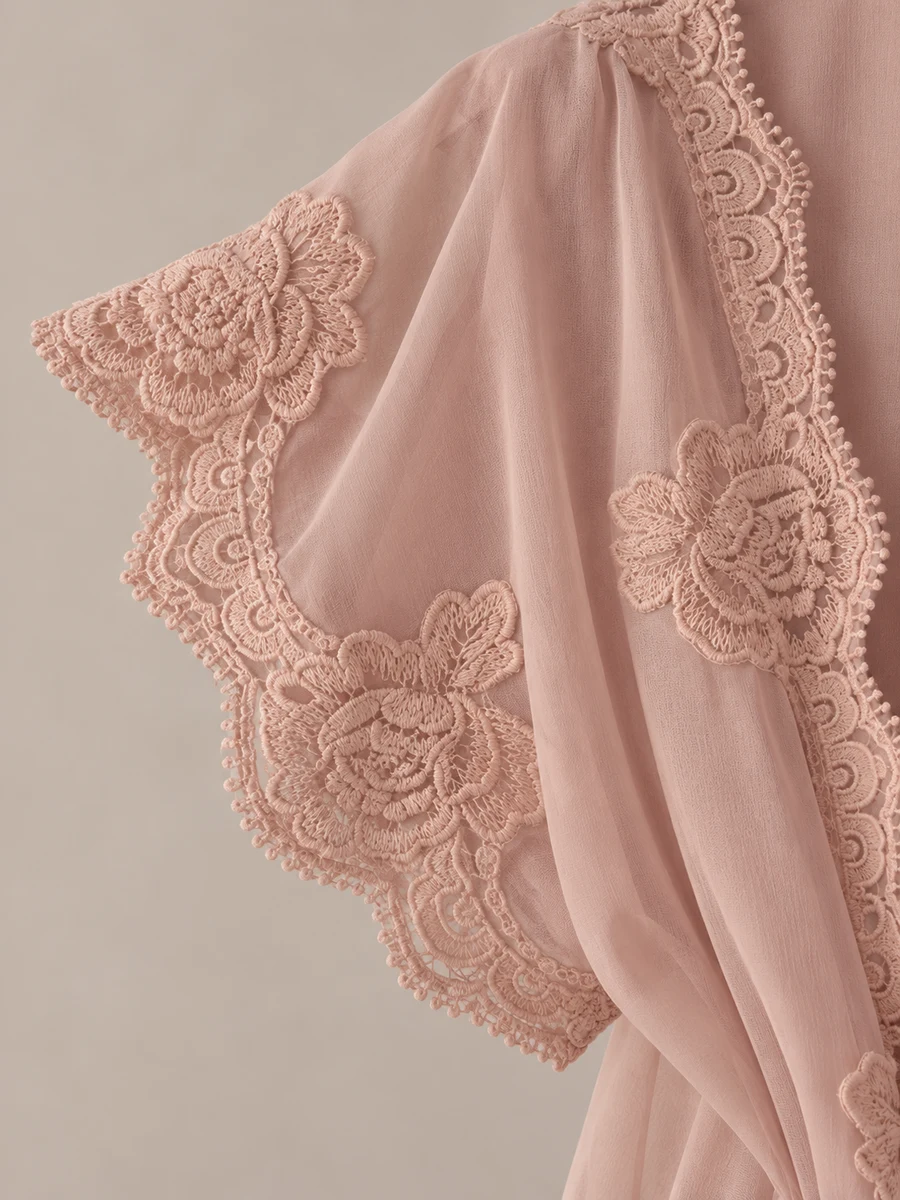 Estelle Mini Chiffon & Lace Robe — Blush - Image 4