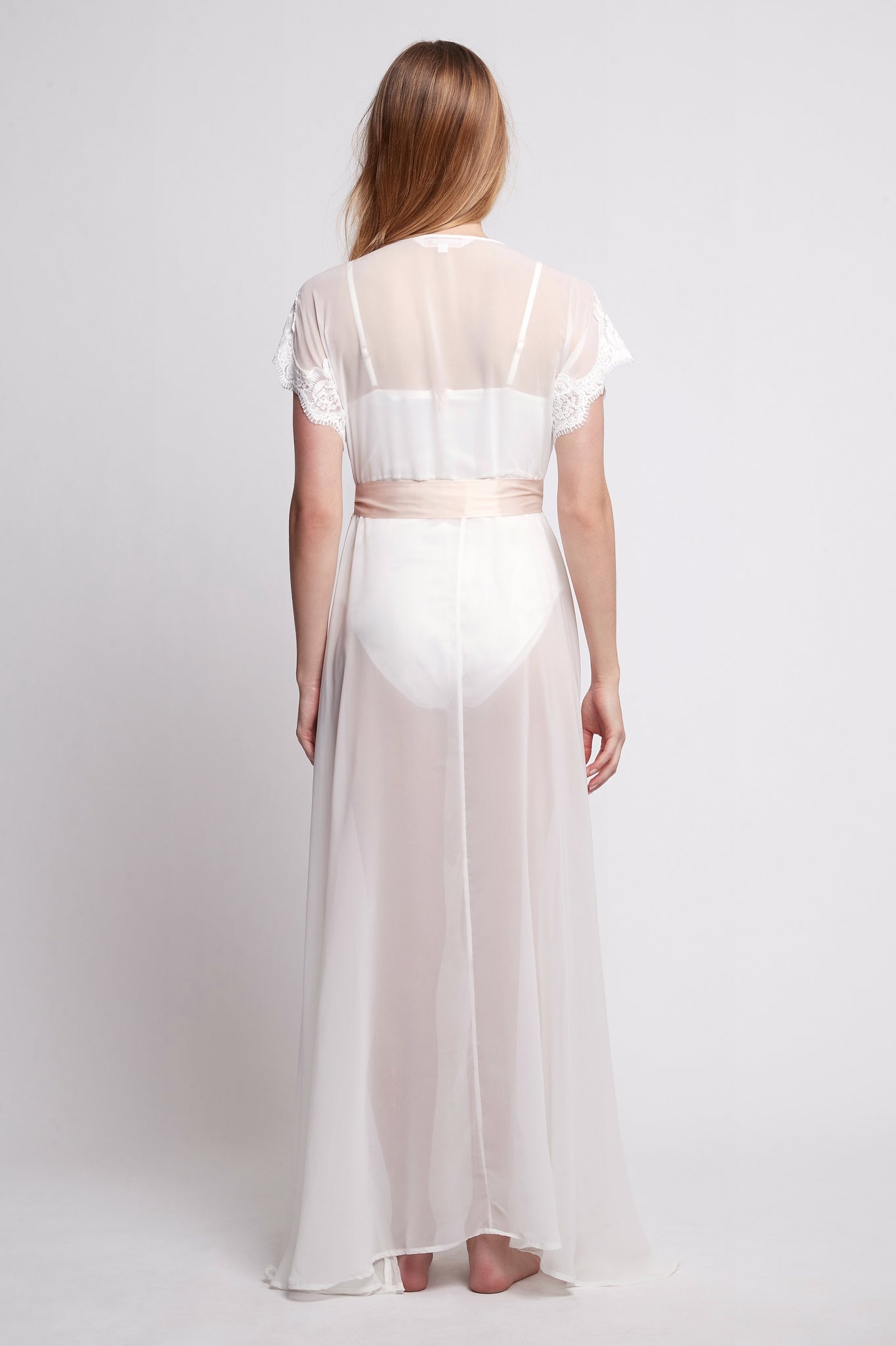 Farielle Long Chiffon Lace Robe — White - Image 4