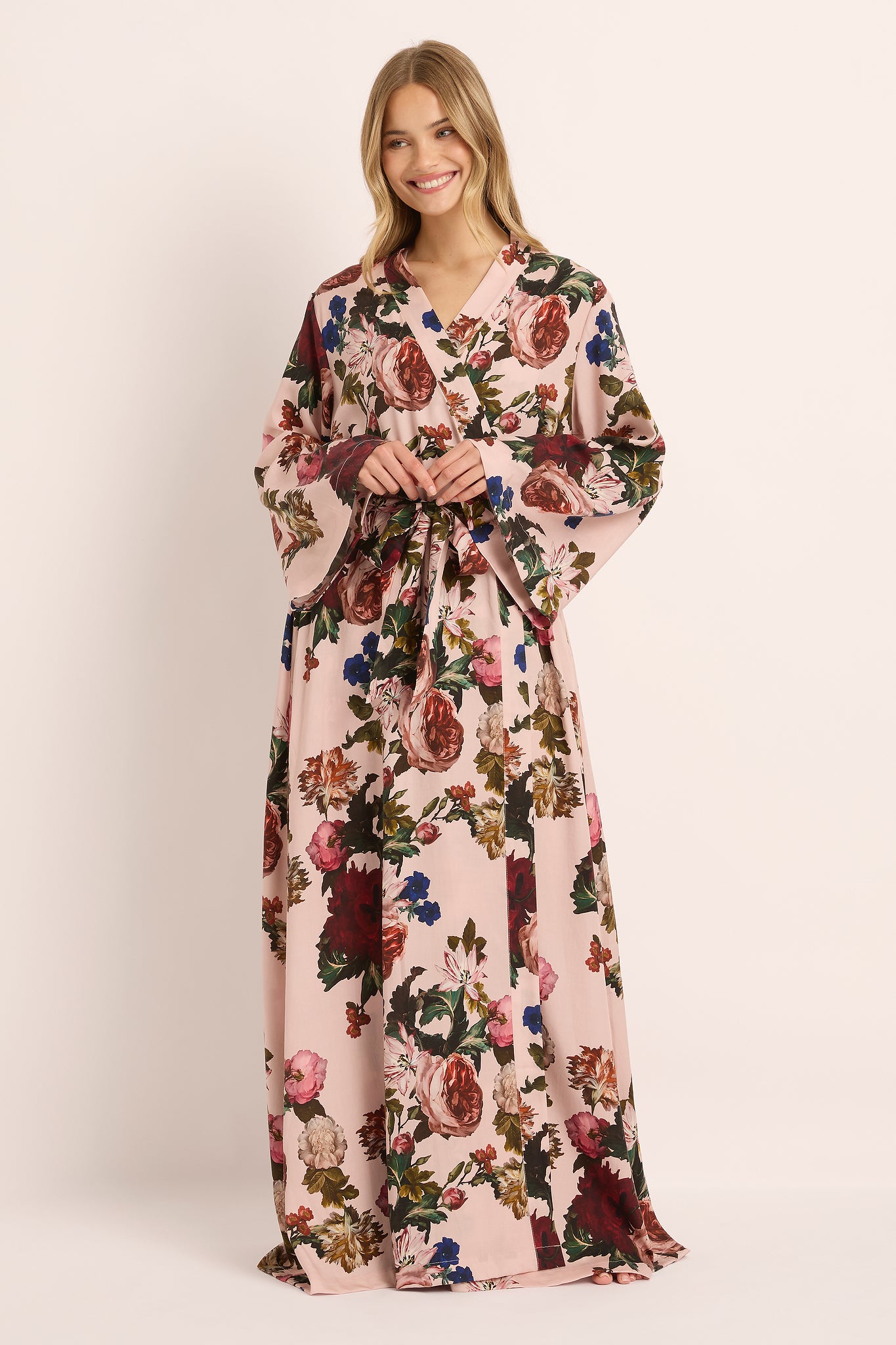 Solene Floral Satin Maxi Robe — Rose Blush Floral - Image 4