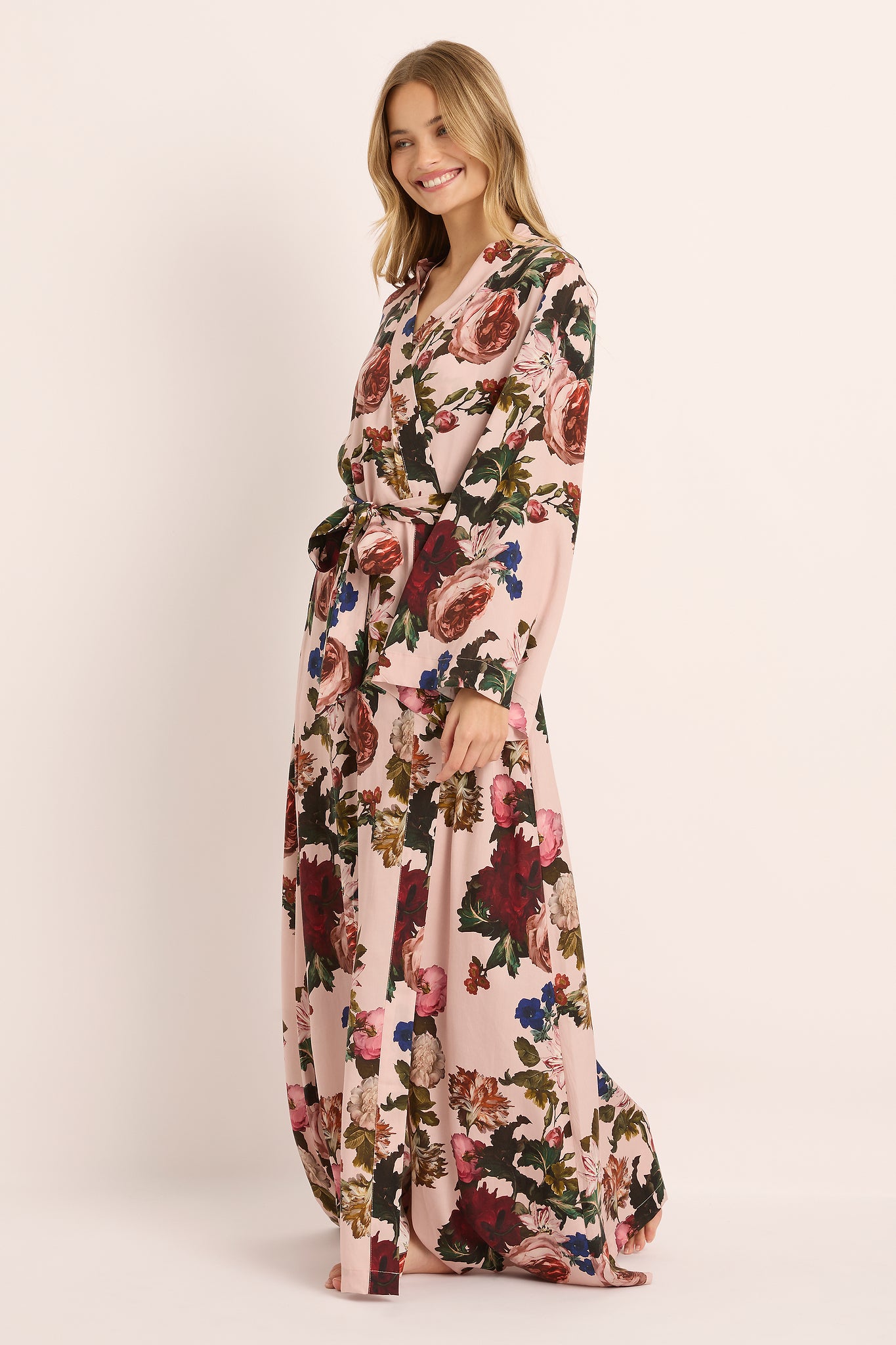Solene Floral Satin Maxi Robe — Rose Blush Floral - Image 3