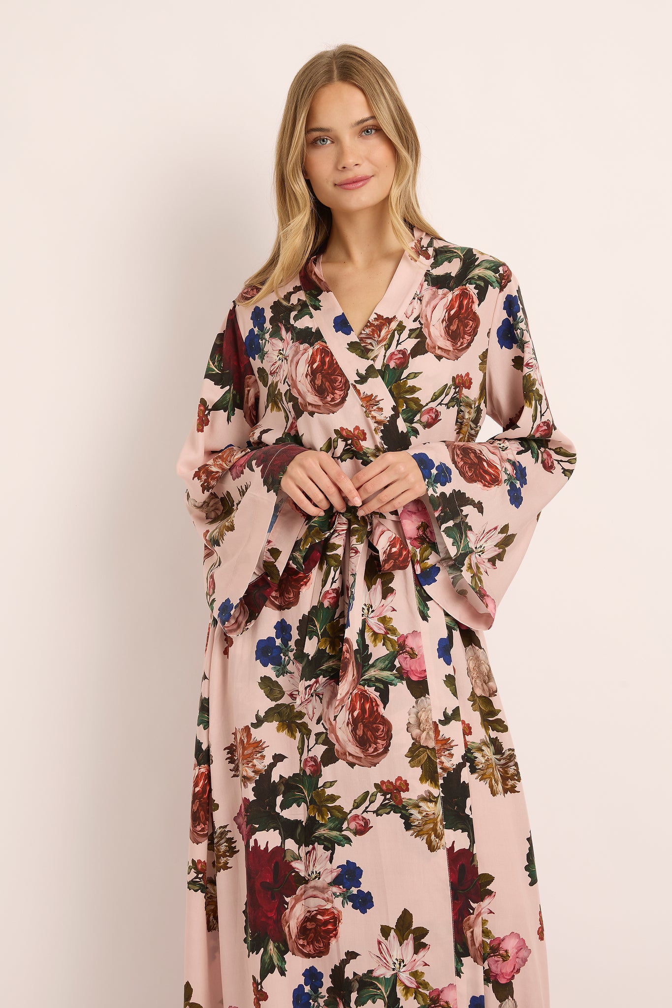 Solene Floral Satin Maxi Robe — Rose Blush Floral - Image 2