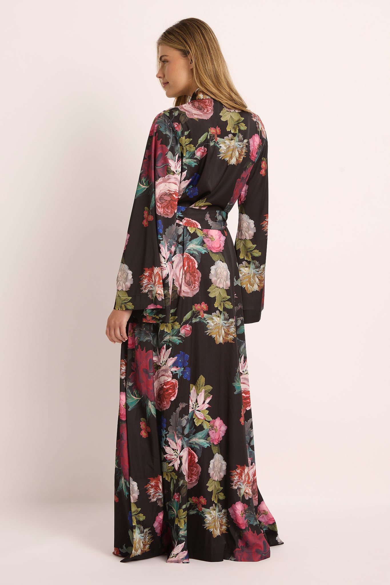 Solene Floral Satin Maxi Robe — Black Floral - Image 4