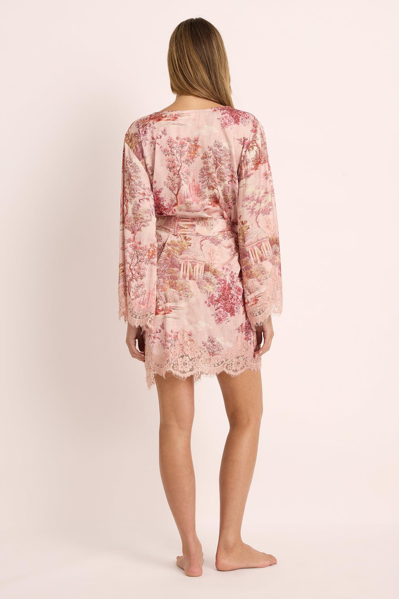 Lucienne Short Toile Lace-Trim Robe — Blush Toile - Image 4