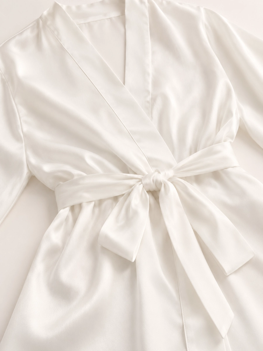 Aurelia Short Lace-Trim Satin Robe - Image 2