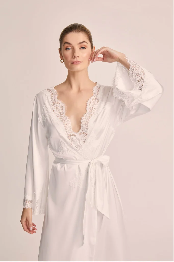 Noelle Long Satin & Lace Robe