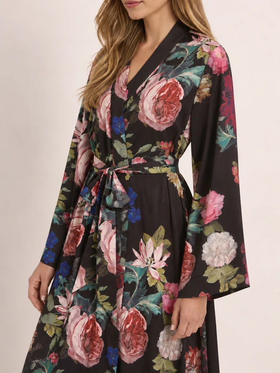 Solene Floral Satin Maxi Robe — Black Floral - Image 5