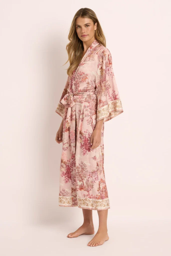 Lucienne Long Toile Kimono Robe — Blush Toile