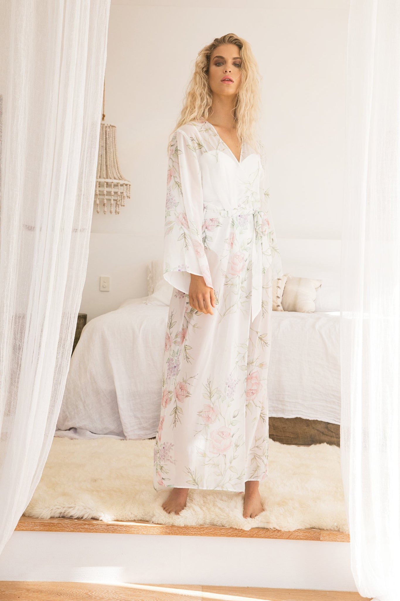 Serena Floral Chiffon Maxi Robe — Watercolor Floral - Image 3