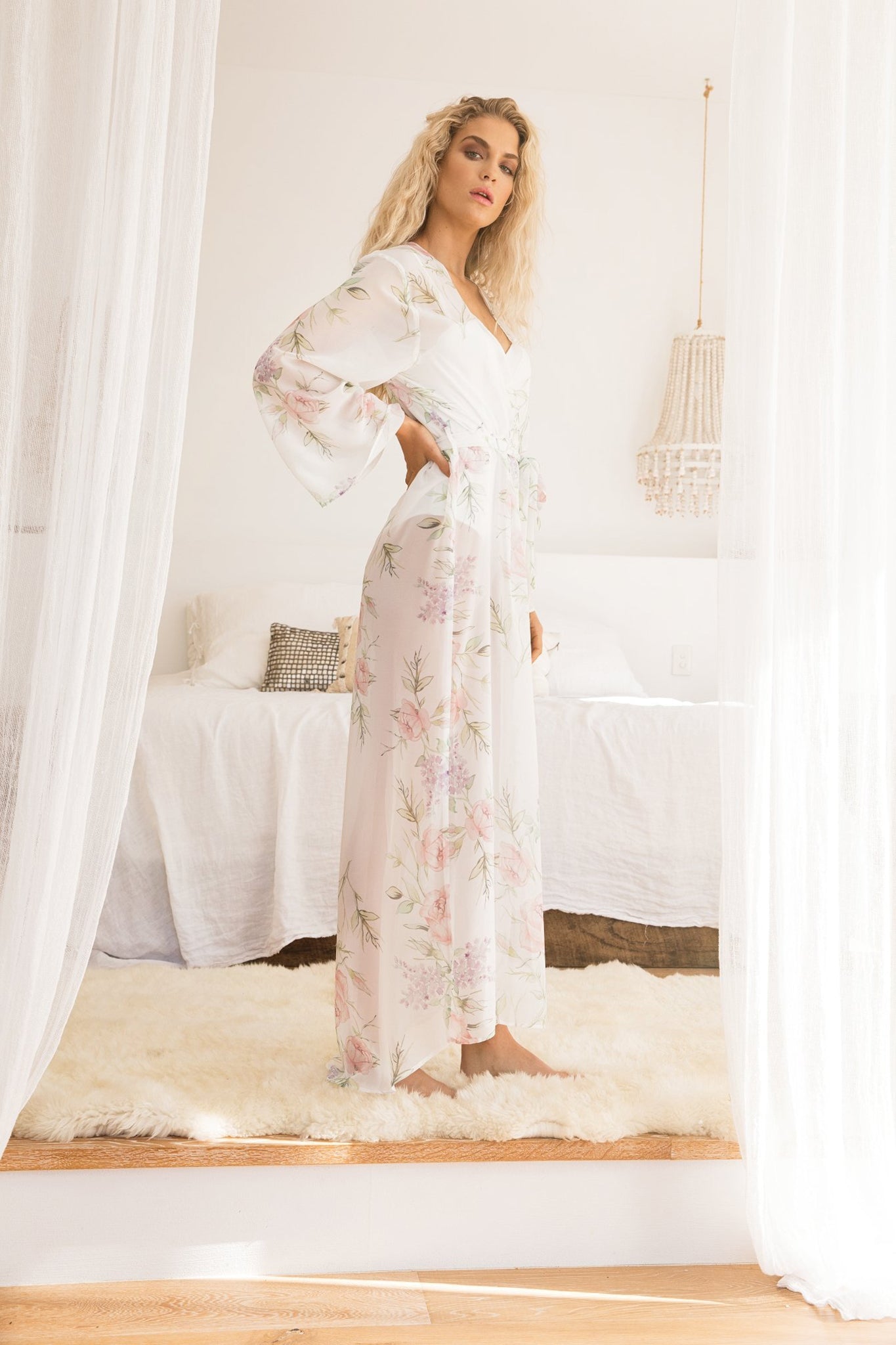 Serena Floral Chiffon Maxi Robe — Watercolor Floral - Image 5