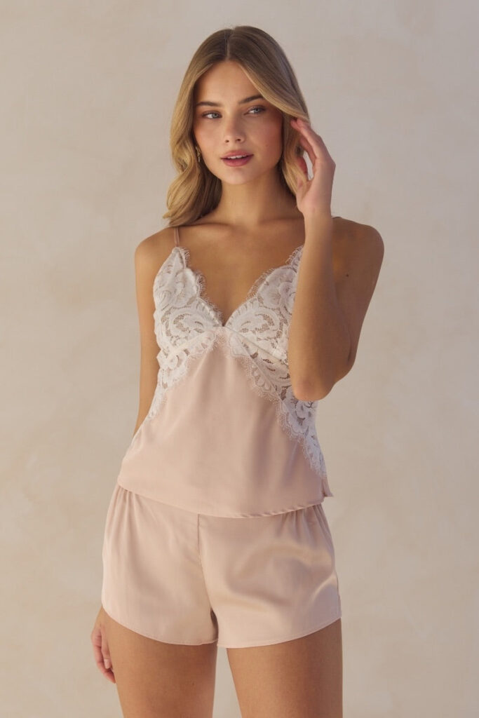Vivienne Lace-Trim Cami & Shorts Set — Blush